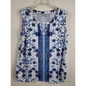 High Fifth Floral Top Women's XL blue white sleeveless